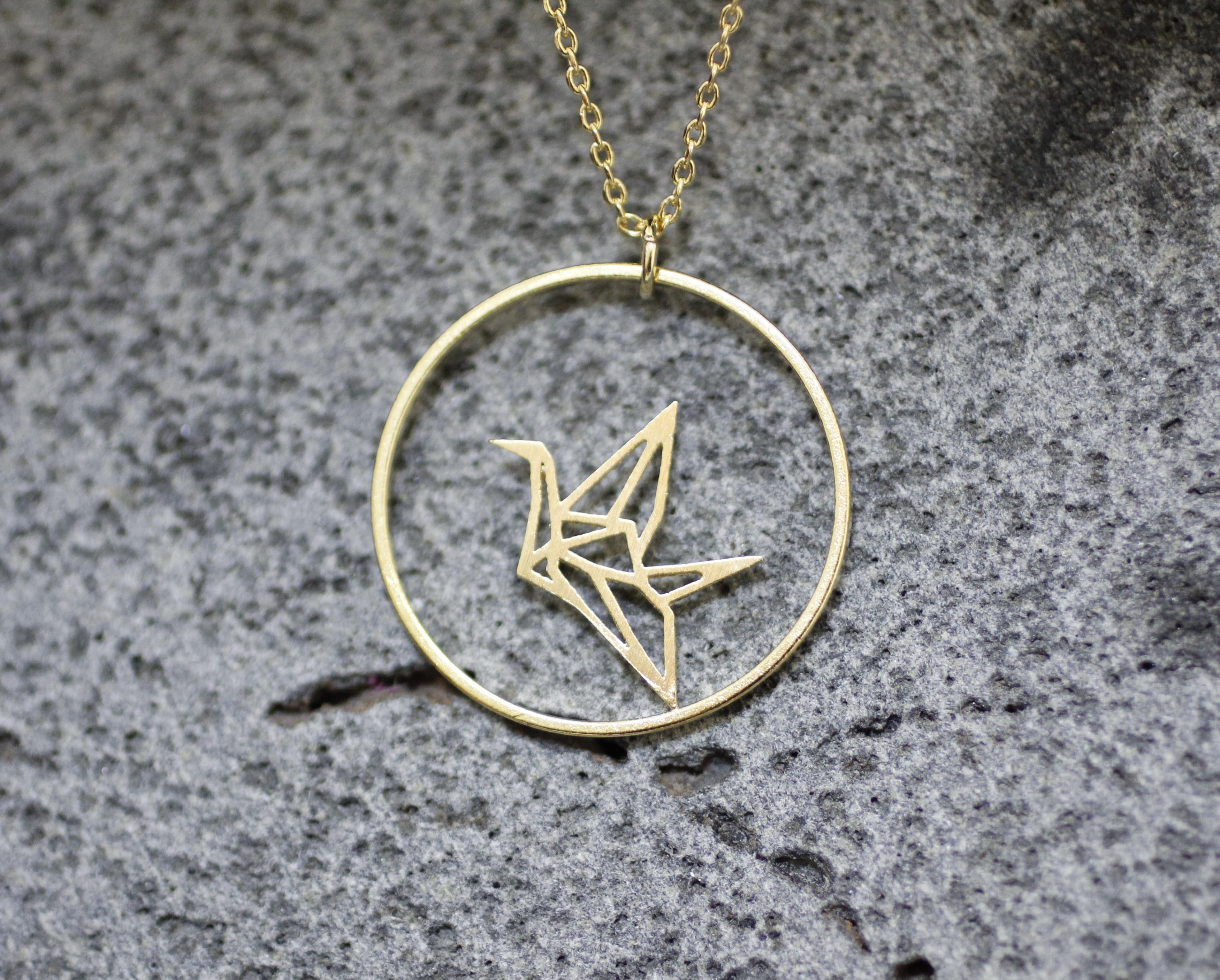 Crane in Circle Logo - Origami Crane And Circle Necklace In Gold / Silver on Luulla