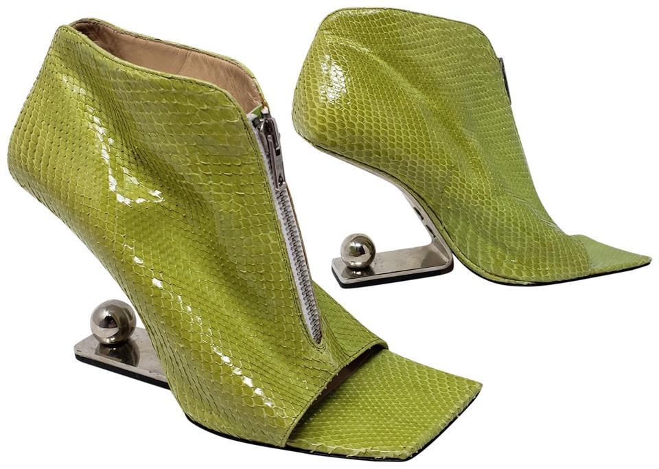 Lime Green M Logo - Fendi Green Lime Snakeskin Logo Charm Peep Toe Boots Booties Size EU