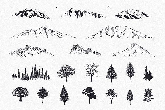 Mountain Hand Drawn Logo - Hand-Drawn Mountains and Trees ~ Illustrations ~ Creative Market