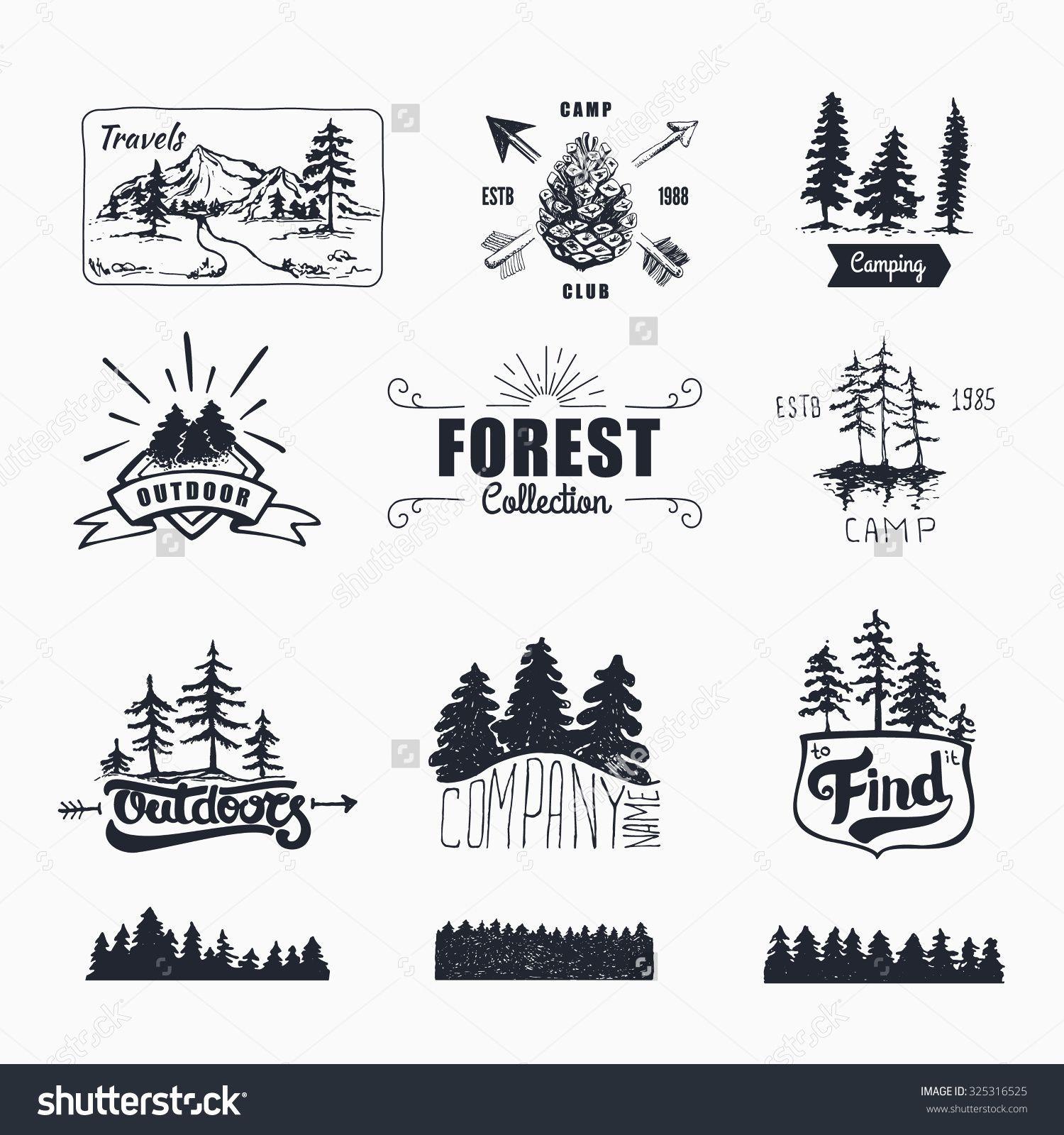 Mountain Hand Drawn Logo - Hand-Drawn logo set. Retro collection of outdoor company, camping ...