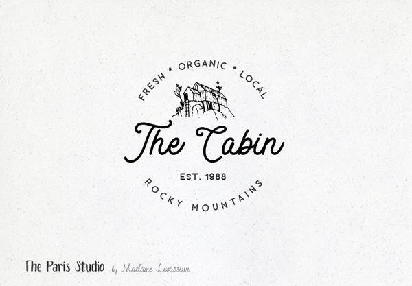 Mountain Hand Drawn Logo - Hand Drawn Style Mountain Cabin Logo Design by The Paris Studio