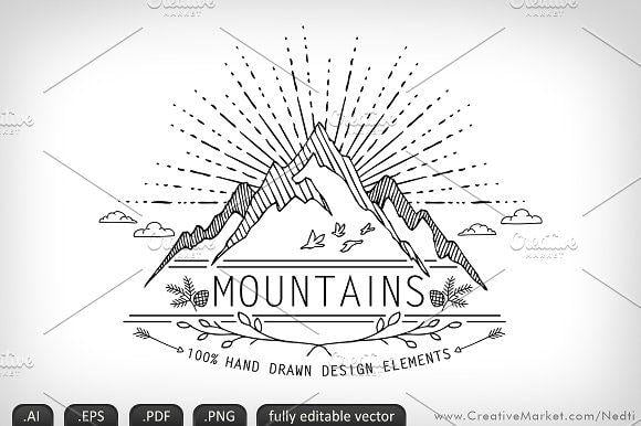 Mountain Hand Drawn Logo - Mountains Handdrawn Doodle Vector Illustrations Creative Market