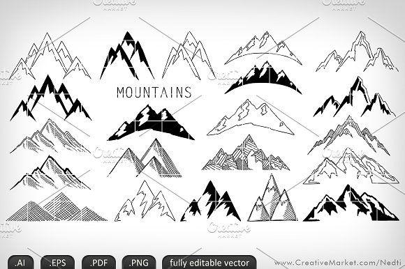 Mountain Hand Drawn Logo - Mountains Handdrawn Doodle Vector Illustrations Creative Market