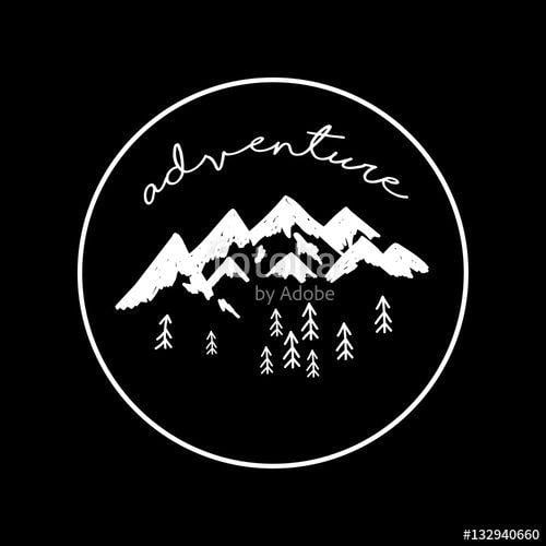 Round Black and White Mountain Logo - Hand drawn vector illustration Mountains and calligraphy inscription ...