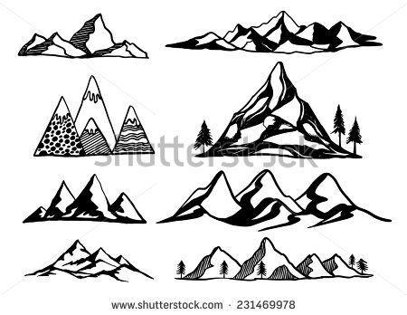 Mountain Hand Drawn Logo - Hand Drawn mountains vector illustration set for decoration, t-shirt ...