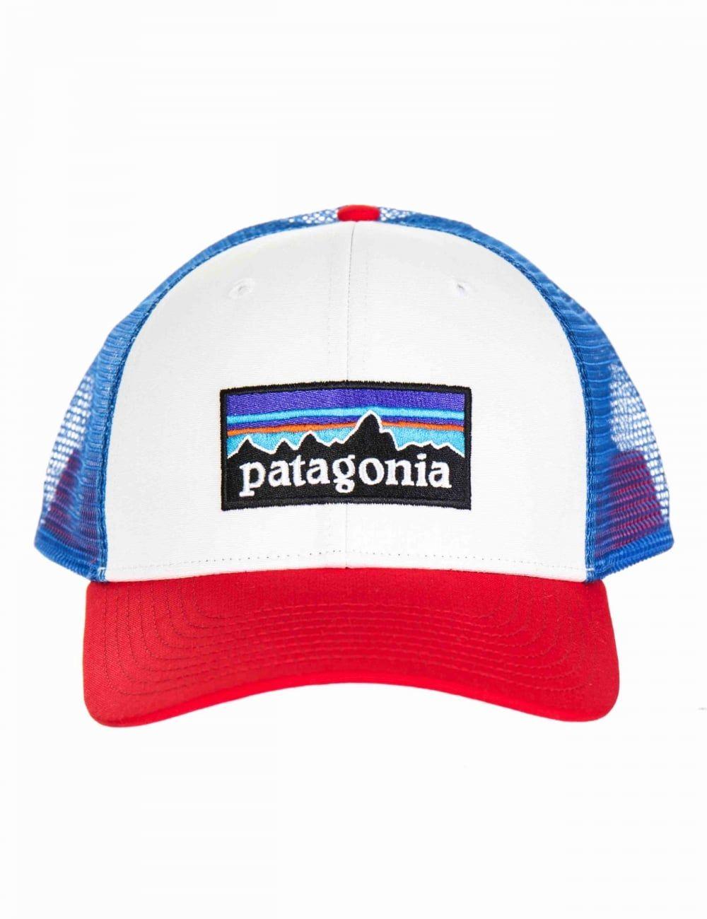 Red and White a Logo - Patagonia P-6 Logo Trucker Hat - White with Fire Red/Andes Blue ...
