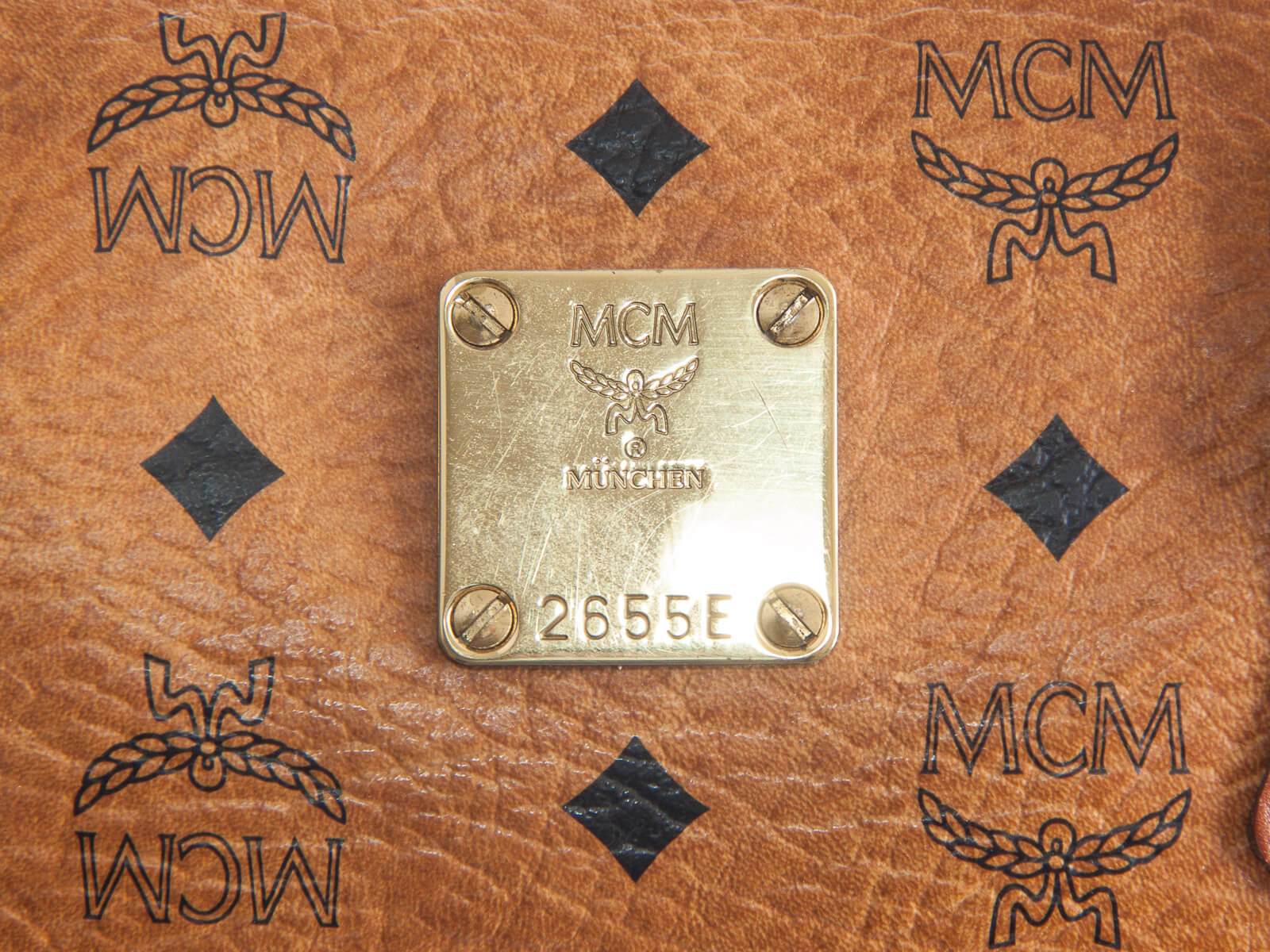 MCM Pattern Logo - Authentic MCM Logos Pattern Boston Bag Brown PVC Leather Germany ...