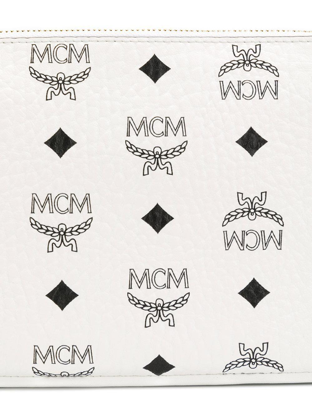 MCM Pattern Logo - MCM Logo Print Clutch in White