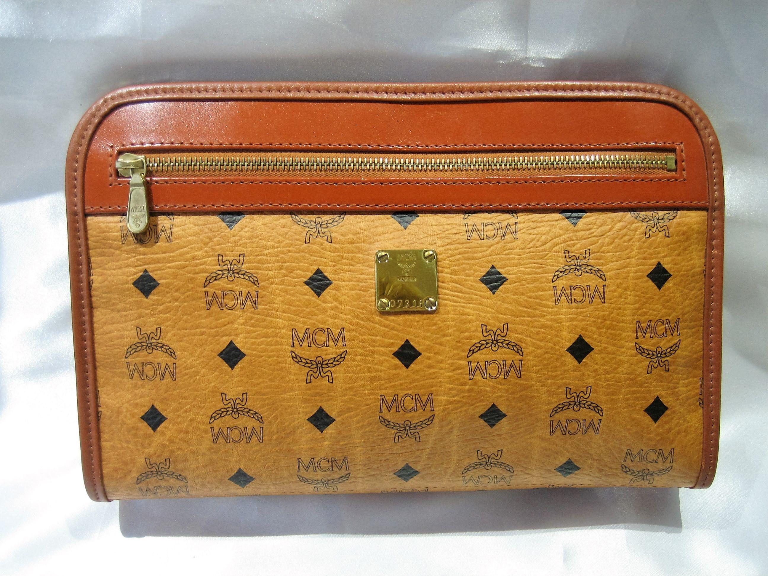 MCM Pattern Logo - Authentic Vintage Handmade MCM MUNCHEN Clutch Bag Brown PVC Leather ...