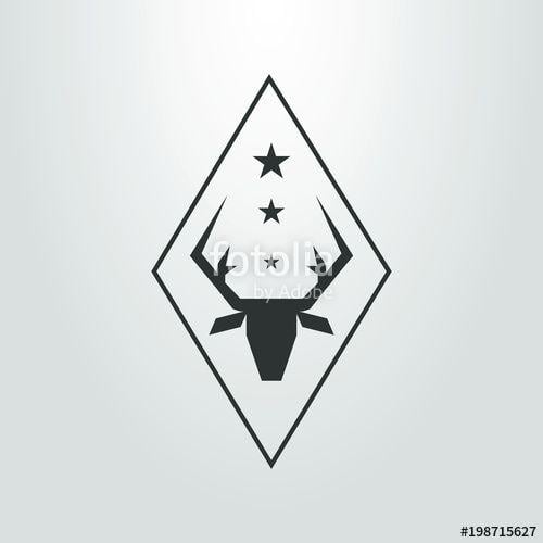 Black and White Diamond Shape Logo - Black And White Deer Head Logo With Stars In A Diamond Shaped Frame