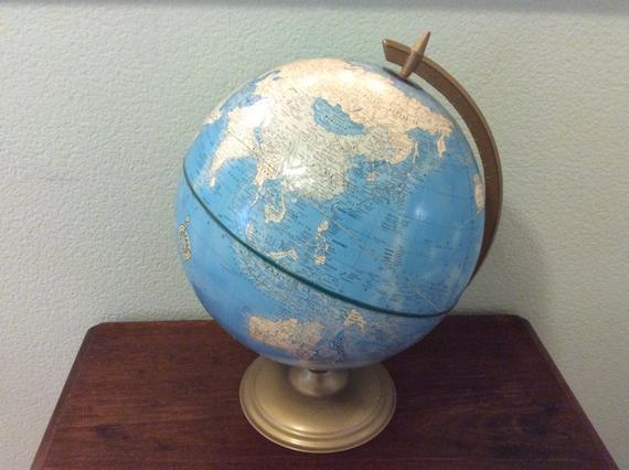Baby Blue Globe Logo - Vintage Baby Blue Globe with Gold Stand / Cram's Imperial