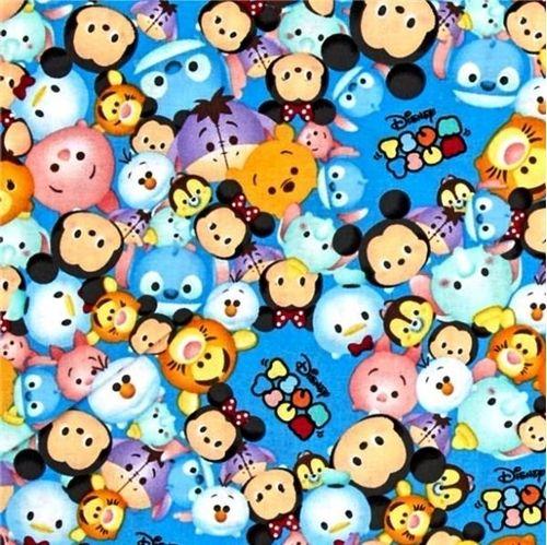 Tsum Tsum Logo - Cotton Fabric - Character Fabric - Disney Tsum Tsum Packed with Logo ...