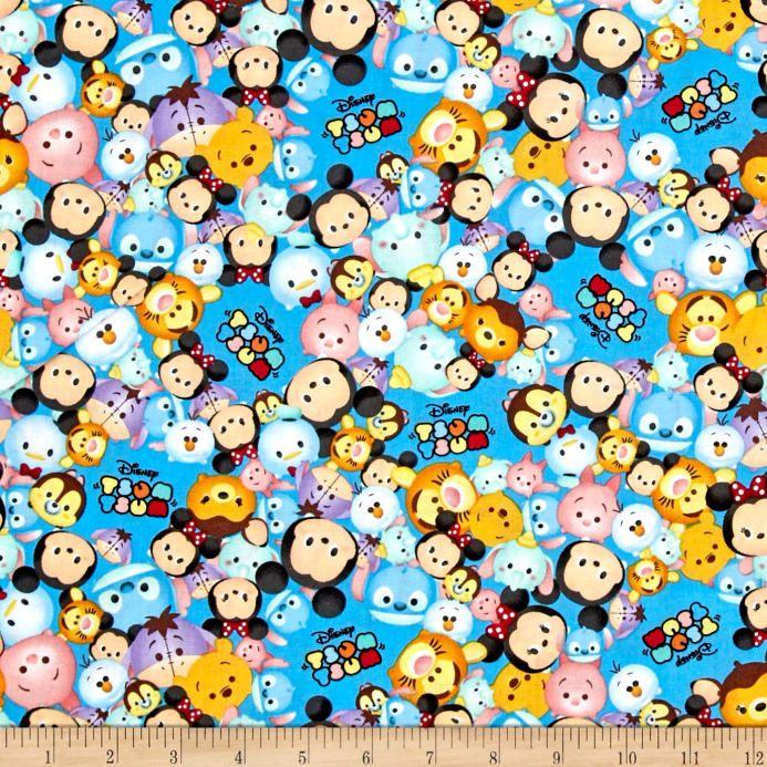 Tsum Tsum Logo - Disney Tsum Tsum Packed With Logo Blue Designer Fabric