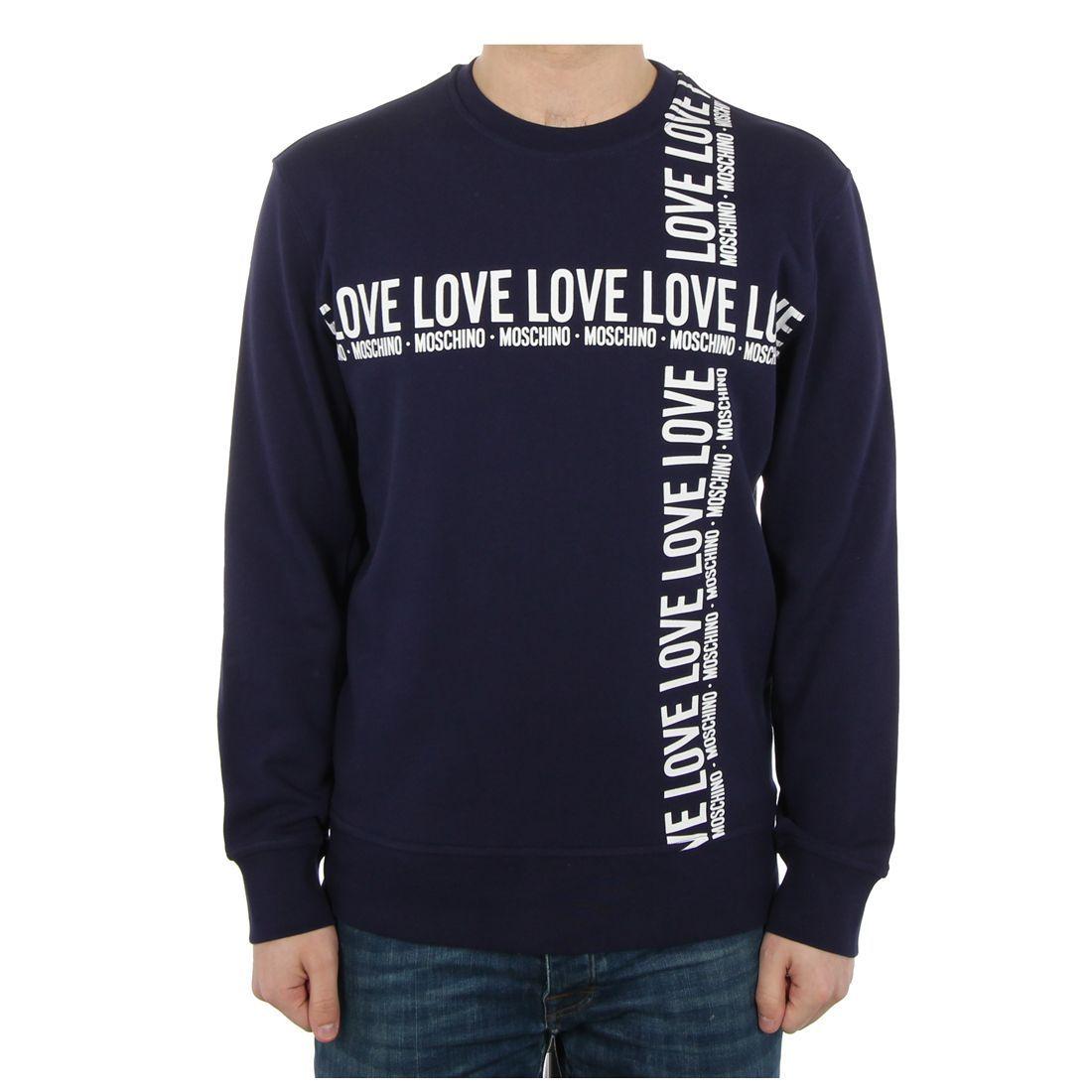 White Cross Clothing Logo - Love Moschino White Cross Logo Navy Sweat Top