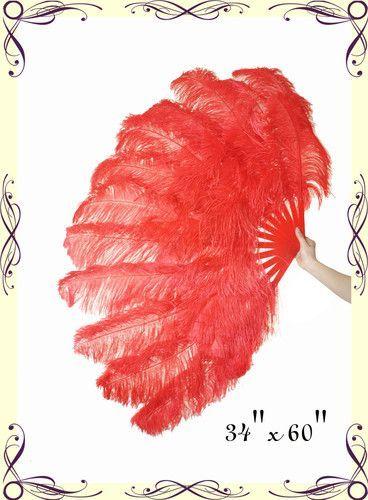 Red Ostrich Logo - XL 2 layers Red Ostrich Feather Fan Burlesque perform friend 34 x