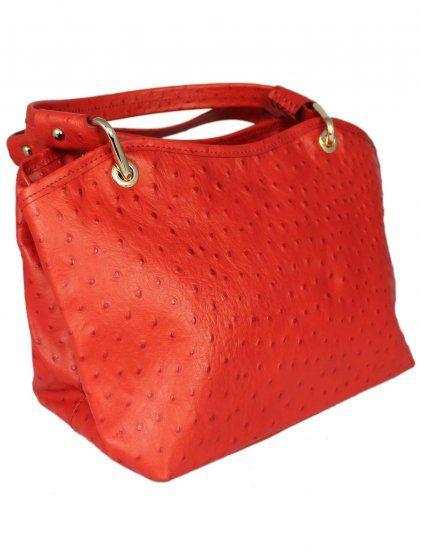 Red Ostrich Logo - 8024Ost Ostrich Leather Stylish Shoulder Handbag