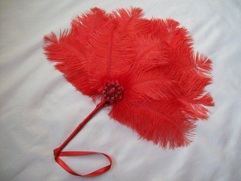 Red Ostrich Logo - Scarlet Poppy Red Ostrich Feather Burlesque Fan Indigo Daisy