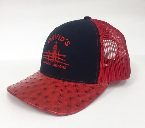 Red Ostrich Logo - Custom Ostrich Leather Caps