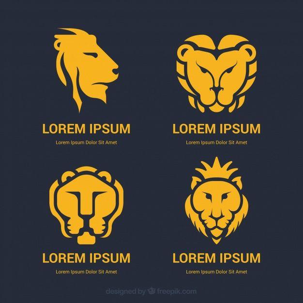 Dark Lion Logo - 4 yellow lion logos on a dark background Vector | Free Download