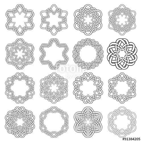 Hexagon Circle Logo - Set of magic knotting circles. Sixteen hexagonal decorative elements