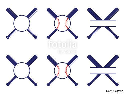 Baseball Crossed Bats Logo - Vector set with baseball logos, split and circle monograms. Baseball ...