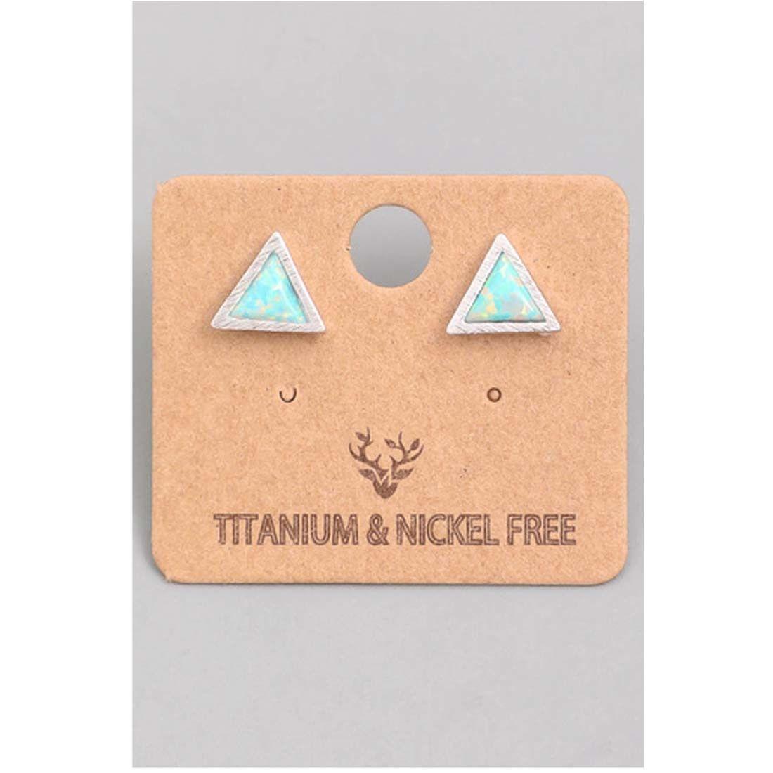 Silver C Yellow Triangle Logo - Silver Triangle Opal Stud Earrings