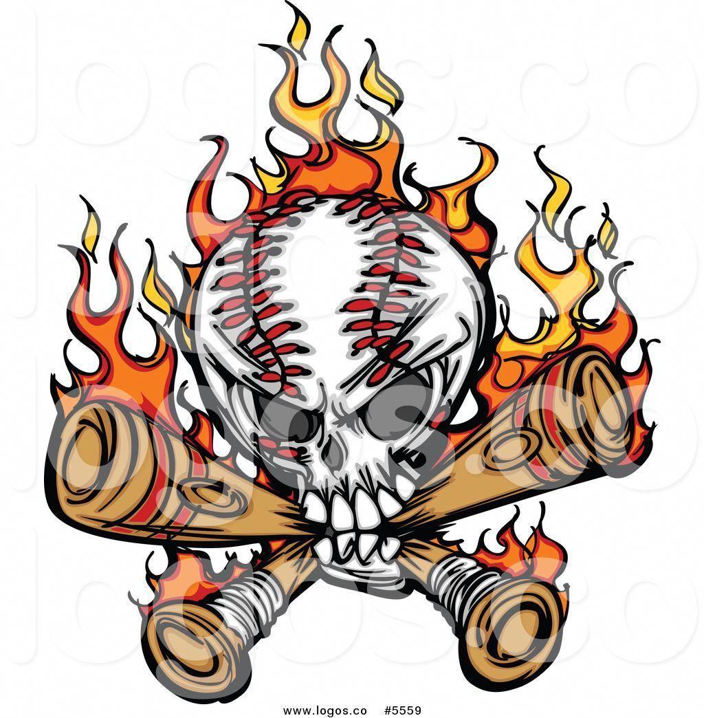 Baseball Crossed Bats Logo - Royalty Free Vector of a Logo of a Baseball Skull Biting Crossed ...
