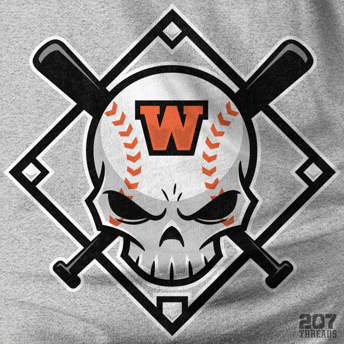 Baseball Crossed Bats Logo - Winslow Raiders Baseball Skull, Diamond, & Crossed Bats T-Shirt ...