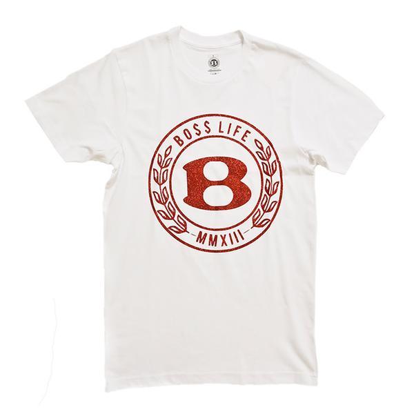 Red Circle White B Logo - BossLife Circle B Tee Red Glitter