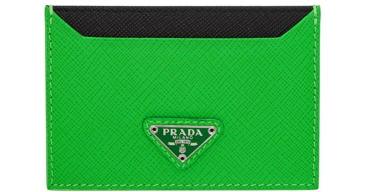 Green Triangle Logo - Prada Green Triangle Logo Card Holder in Green