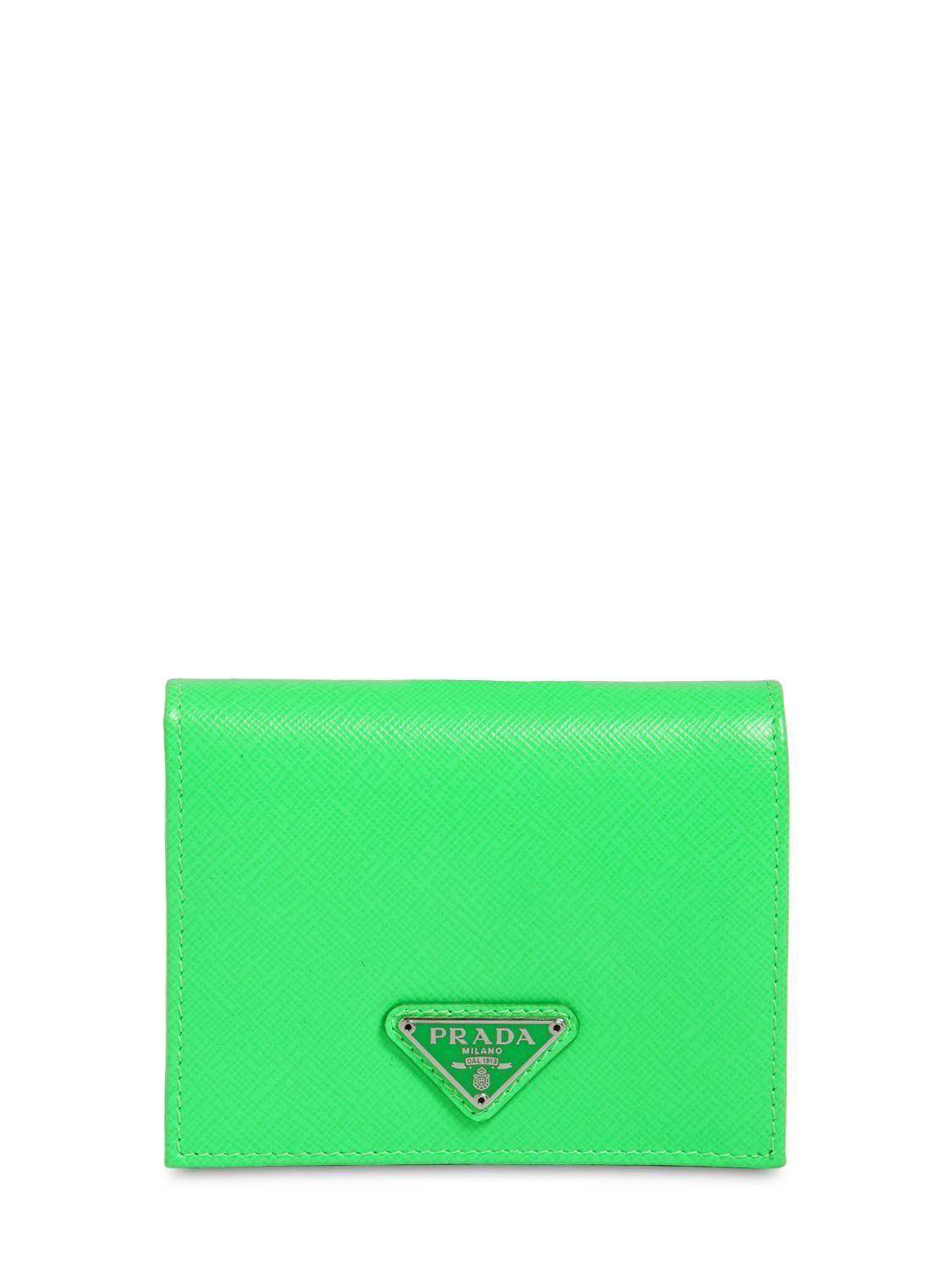 Green Triangle Logo - Prada Triangle Logo Saffiano Small Wallet in Green - Lyst