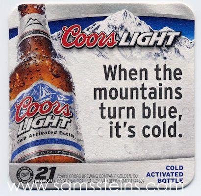 Coors Light Mountain Beer Logo - Coors Light Mountains Turn Blue Beer Coaster - Sam's Man Cave