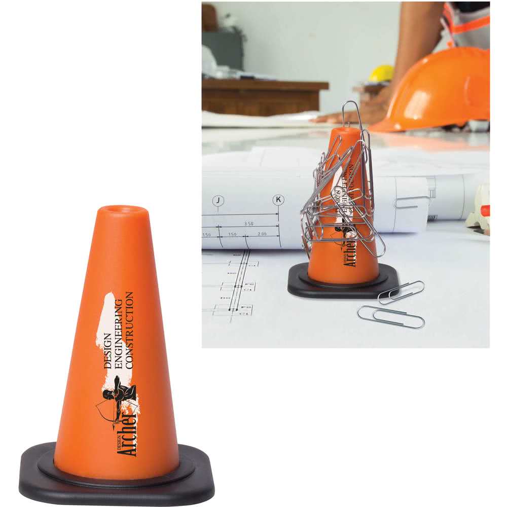 Construction Cone Logo - Promotional Magnetic Safety Cone Paper Clip Holders with Custom Logo