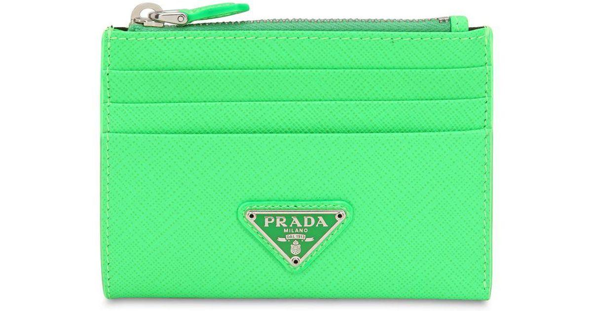 Green Triangle Logo - Prada Saffiano Leather Credit Card Holder in Green - Lyst