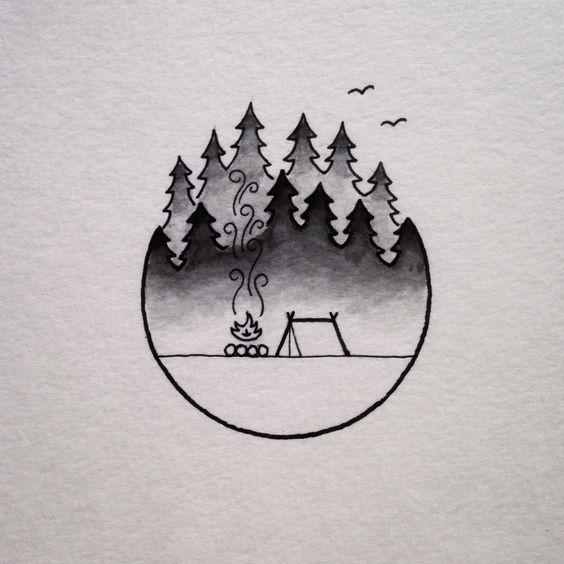 Tree Inside Circle Logo - trees inside circle and moose in foreground | Camp t's | Drawings ...