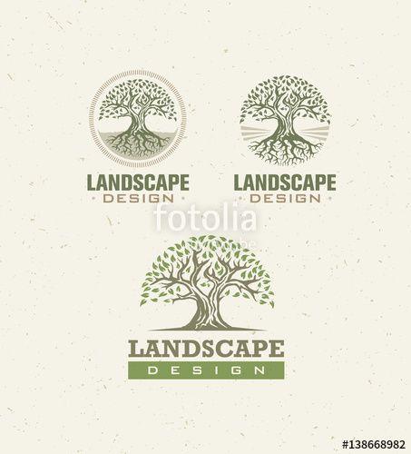 Tree Inside Circle Logo - Landscape Design Creative Vector Concept. Tree With Roots Inside