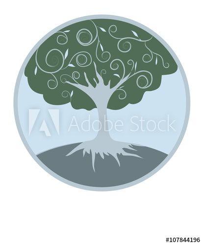 Tree Inside Circle Logo - Tree vector logo design illustration in blue green theme within ...