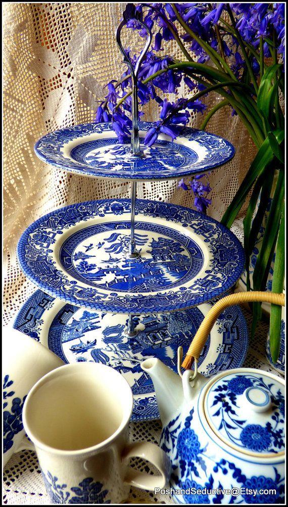 Famous Blue and White Logo - Churchill's famous Blue Willow pattern handmade three tier cake