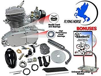 Bike Flying Horse Logo - 80cc Flying Horse Silver Angle Fire Bicycle Engine Kit Stroke