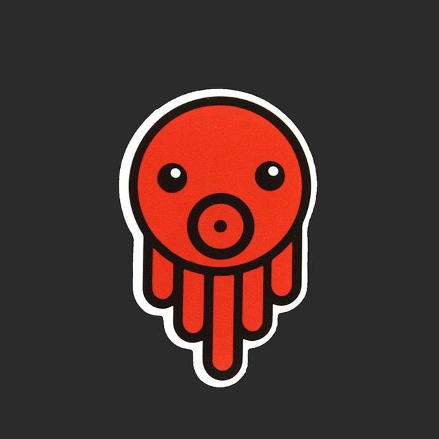 Red Octopus Logo - Happy Red Octopus Single Sticker Funny Cartoon Fridge Laptop Home ...