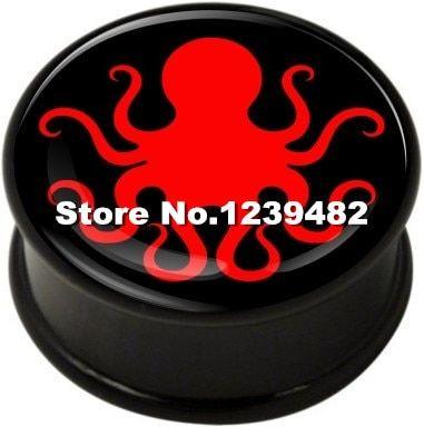 Red Octopus Logo - 60pcs mix 10 sizes UV acrylic Red Octopus logo single flare ear plug ...