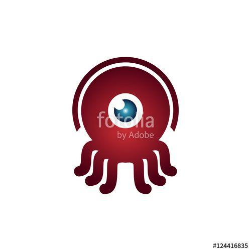 Red Octopus Logo - Red Octopus Squid One Eye Monocular Cute Monster Mascot