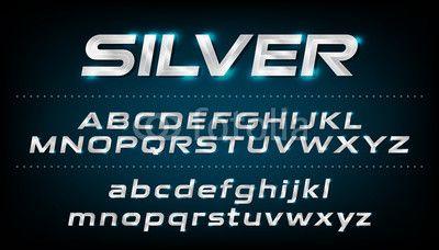 Lower Case Letters Blue and Silver Logo - Alphabet font. Metallic, silver effect italic letters on a dark ...