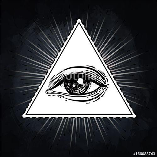Black and White Triangle with Eye Logo - Eye of Providence. Masonic symbol. All seeing eye inside triangle ...
