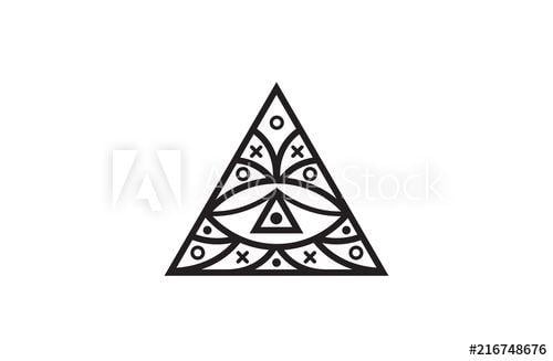 Black and White Triangle with Eye Logo - Triangle eye. Illuminati symbol, eye in a pyramid. Vector
