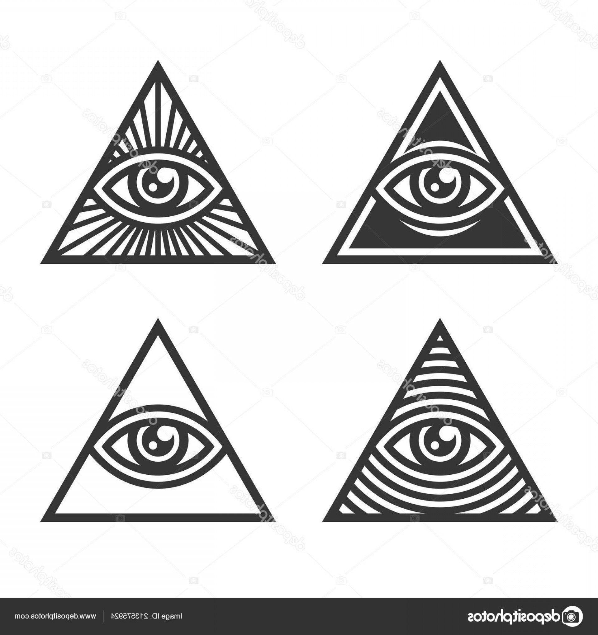 Black and White Triangle with Eye Logo - Stock Illustration Masonic Illuminati Symbols Eye Triangle