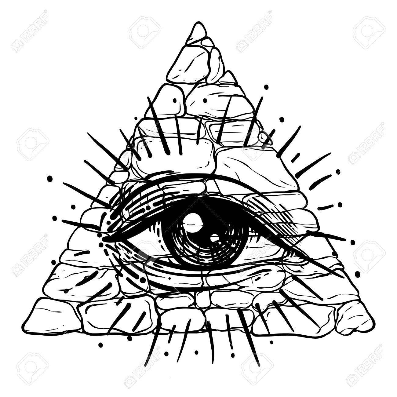 Black and White Triangle with Eye Logo - Illuminati Eye Drawing.com. Free for personal use