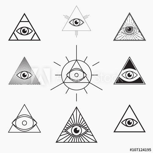 Black and White Triangle with Eye Logo - All seeing eye symbol, vector set. illuminatiiii. Tatto