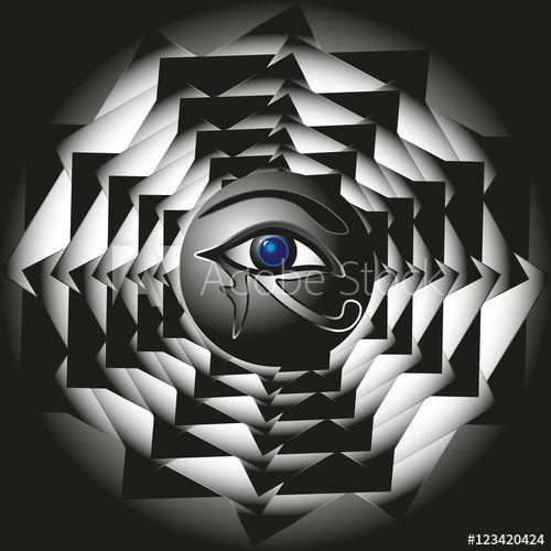 Black and White Triangle with Eye Logo - Sun God Ra symbol Abstract design, style myth ornament geometry, eye
