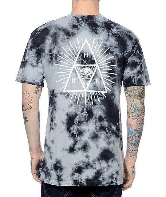 Black and White Triangle with Eye Logo - HUF Third Eye Triangle Crystal Tie Dye T Shirt
